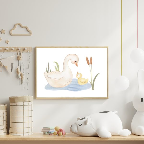 Kinderbild Kinderposter "Enten im Teich", A4 Poster Kinderzimmer Deko, Kinderbilder, Dekoration Babyzimmer Wanddekoration, Baby Geschenk
