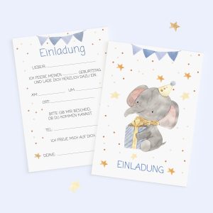 5x / 10x Einladungskarten Kindergeburtstag "Elefant", Einladung für Kinder, Einladung Kindergeburtstag Set DIN A6