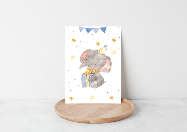 Kindergeburtstag Einladung, Glückwunschkarte Elefant, Geburtstagskarte Kind, DIN A6