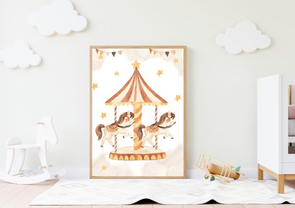 Kinderbild Kinderposter "Vintage Zirkus Karussell", A4 Poster, Kinderzimmer, Kinderbilder Tiere, Babyzimmer, Wanddekoration, Baby Geschenk