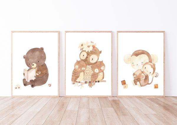 Kinderbild Kinderposter "Eulen Mama", A4 Poster Kinderzimmer Deko, Kinderbilder Tiere, Dekoration Babyzimmer, Wanddekoration, Baby Geschenk