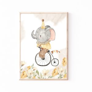 Kinderbild Kinderposter "Vintage Zirkus Elefant", A4 Poster, Kinderzimmer, Kinderbilder Tiere, Babyzimmer, Wanddekoration, Baby Geschenk