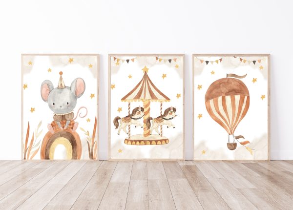 Kinderbild Kinderposter "Vintage Zirkus Maus", A4 Poster, Kinderzimmer, Kinderbilder Tiere, Babyzimmer, Wanddekoration, Baby Geschenk