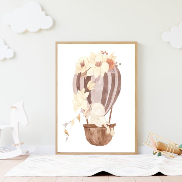 Kinderbild Kinderposter "Heißluftballon Mama und Baby Hase", A4 Poster Kinderzimmer, Kinderbilder, Babyzimmer, Wanddekoration, Baby Geschenk