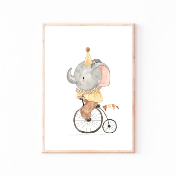 Kinderbild Kinderposter "Elefant auf Fahrrad", A4 Poster, Kinderzimmer, Kinderbilder Tiere, Babyzimmer, Wanddekoration, Baby Geschenk