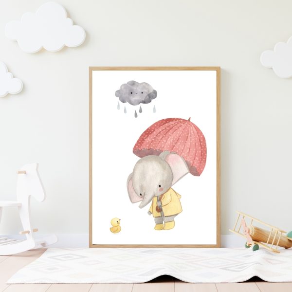 Kinderbild Kinderposter "Elefant", A4 Poster Kinderzimmer Deko, Kinderbilder Tiere, Dekoration Babyzimmer Wanddekoration, Baby Geschenk