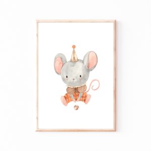 Kinderbild Kinderposter "Maus mit Ball", A4 Poster, Kinderzimmer, Kinderbilder Tiere, Babyzimmer, Wanddekoration, Baby Geschenk