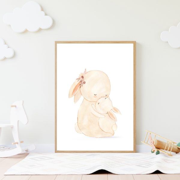 Kinderbild Kinderposter "Mama und Baby Hase", A4 Poster, Kinderzimmer, Kinderbilder Tiere, Babyzimmer, Wanddekoration, Baby Geschenk