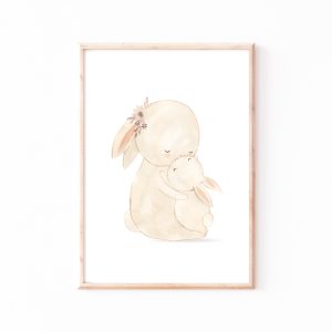 Kinderbild Kinderposter "Mama und Baby Hase", A4 Poster, Kinderzimmer, Kinderbilder Tiere, Babyzimmer, Wanddekoration, Baby Geschenk