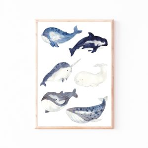 Kinderbild Kinderposter "Wale", A4 Poster, Kinderzimmer, Kinderbilder Tiere, Babyzimmer, Wanddekoration, Baby Geschenk, Kinder Geschenk