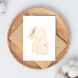 Karte Mama und Baby Hase, Grußkarte Glückwunschkarte Geburt Muttertag Geburtstag Geschenkidee Dankeskarte Geburtstagskarte, DIN A6