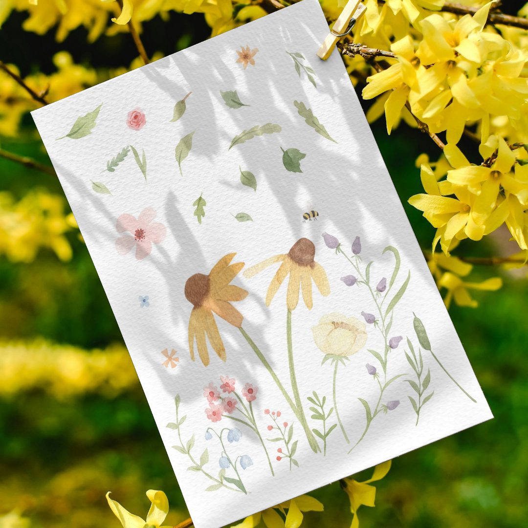 Karte Blumengrüße Wildblumen, Grußkarte Glückwunschkarte Geburtstag Geschenkidee Dankeskarte Geburtstagskarte, DIN A6