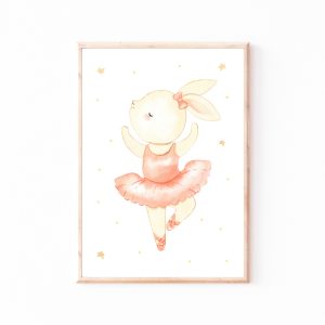 Kinderbild Kinderposter Ballerina Hase, A4 & A3 Poster Kinderzimmer Deko, Kinderbilder Tiere, Dekoration Babyzimmer Wanddeko, Baby Geschenk